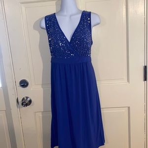 Sequin embellished v neck semi formal dress